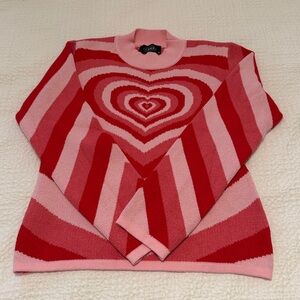 Cider Red and Pink Heart Sweater Size M
